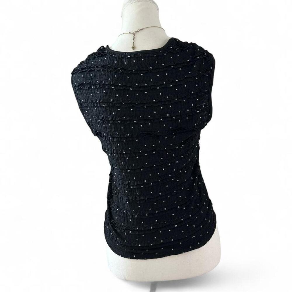 Black Tiered Ruffled White Polka Dot Square Neck Fitted Casual Going Out Top - Picture 3 of 6